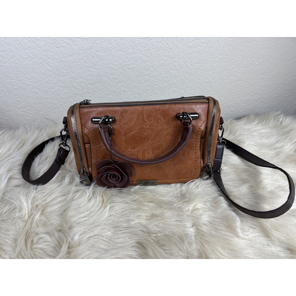 Brown Pillow Bag Womens Barrel Satchel Shoulder Crossbody Purse Minimalist NWOT